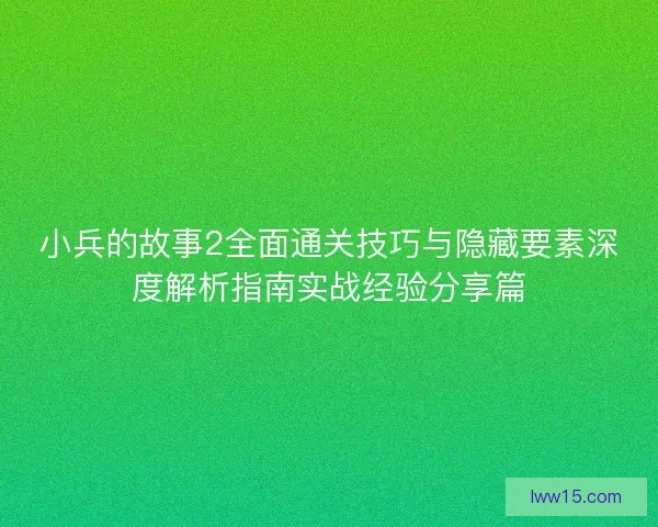 小兵的故事2全面通关技巧与隐藏要素深度解析指南实战经验分享篇